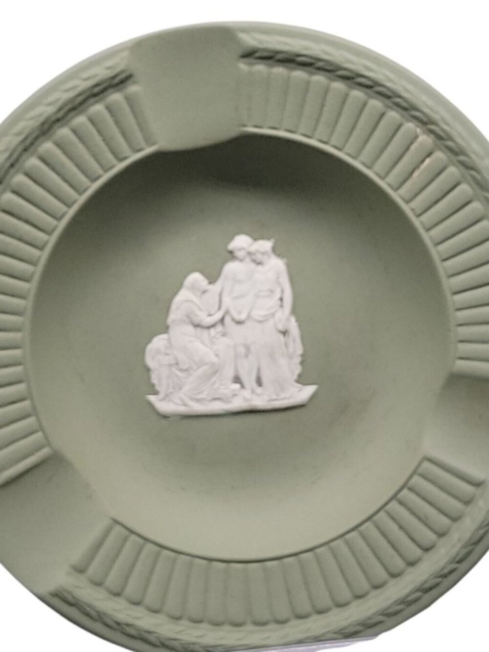 Wedgewood Coriolanus Ashtray Sage Jasperware Ribbed Edge 1960s Vintage 4.5"